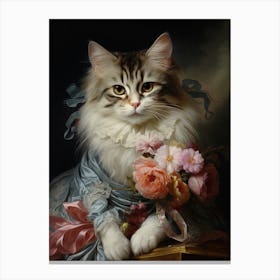 Cat With Flowers Rococo Style Painting Canvas Print