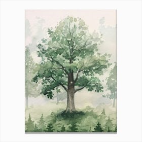 Oak Tree Atmospheric Watercolour Painting 3 Canvas Print