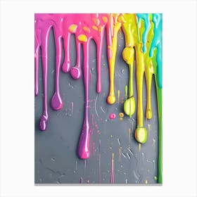 Colorful Paint Drips On A Gray Background Canvas Print