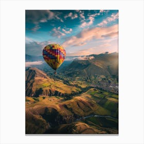 Hot Air Balloon Over Valley Canvas Print