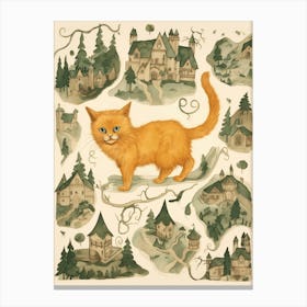 Medieval Village & Cute Ginger Kitten Canvas Print