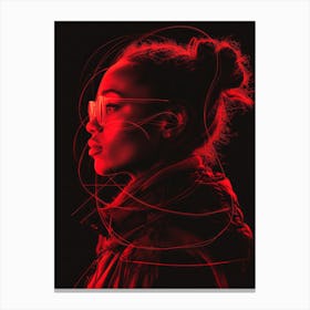 Glowing Enigma: Darkly Romantic 3D Portrait: Woman In Red Canvas Print