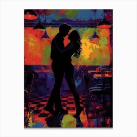 Couple In A Bar, Vibrant, Bold Colors, Pop Art Canvas Print