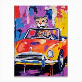 Triumph Spitfire Vintage Car With A Cat, Matisse Style Painting 1 Canvas Print