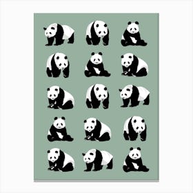 Panda Bears Pattern Sage Green Canvas Print