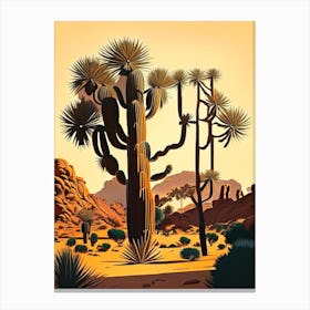 Joshua Trees In Mojave Desert Retro Illustration (1) Canvas Print