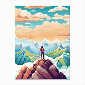 Mountaineer Standing On Top Of Mountain Canvas Print