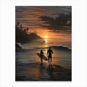 Surfers At Sunset Canvas Print