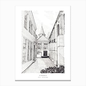 Prinsenhof Delft Netherlands Art Print - Pen & Ink Drawing Canvas Print