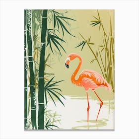 Lesser Flamingo And Bamboo Minimalist Illustration 4 Canvas Print