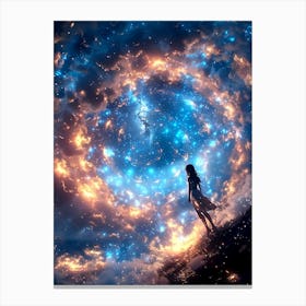 Girl looking at the swirling skies Canvas Print