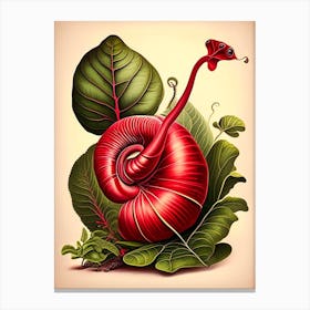 Snail With Red Background 1 Botanical Canvas Print