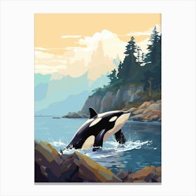 Orca Whale Retro Geometric & Trees Canvas Print