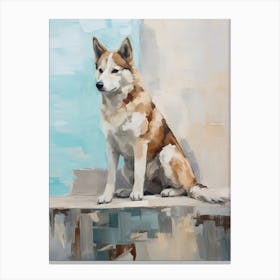 Siberian Husky Dog, Painting In Light Teal And Brown 0 Canvas Print