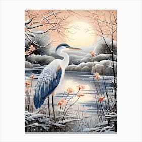 Winter Bird Painting Great Blue Heron 6 Canvas Print