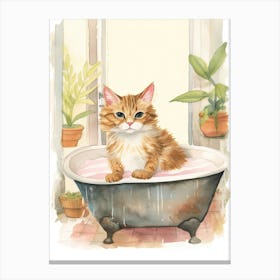 Singapura Cat In Bathtub Botanical Bathroom 1 Canvas Print