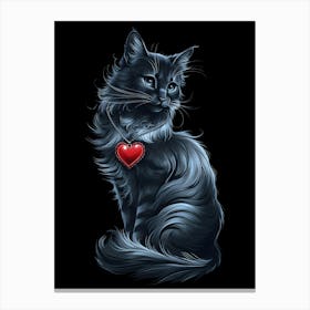 Black Cat With Heart Canvas Print