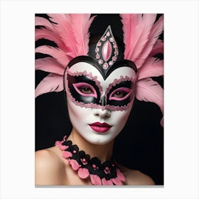 A Woman In A Carnival Mask, Pink And Black (33) Canvas Print