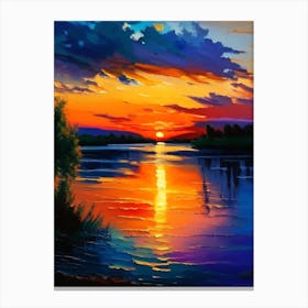 Sunset Over Lake Waterscape Impressionism 1 Canvas Print