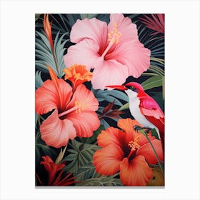 Hibiscus And Bird Canvas Print