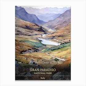 Gran Paradiso National Park Italy Watercolour 4 Canvas Print
