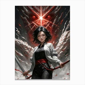 Anime - Gorgeous Girl wielding a Steel Sword with a Dragon Canvas Print