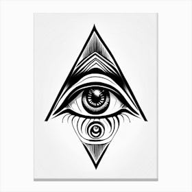 Mysticism, Symbol, Third Eye Simple Black & White Illustration 4 Canvas Print
