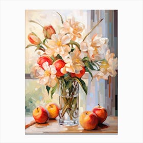 Lily Flower And Peaches Still Life Painting 2 Dreamy Canvas Print