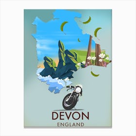 Devon England Travel poster map Canvas Print