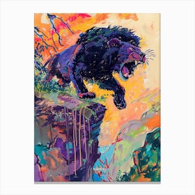 Black Lion Roaring On A Cliff Fauvist Painting 3 Canvas Print