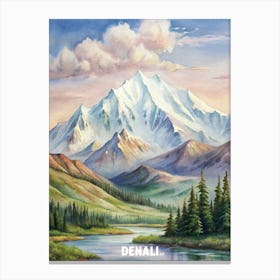 Denali National Park Watercolor Painting Canvas Print