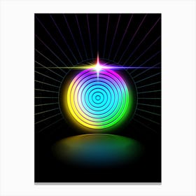 Neon Geometric Glyph in Candy Blue and Pink with Rainbow Sparkle on Black n.0234 Canvas Print