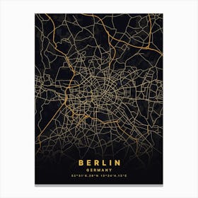 Berlin Germany Black And Gold Map Canvas Print