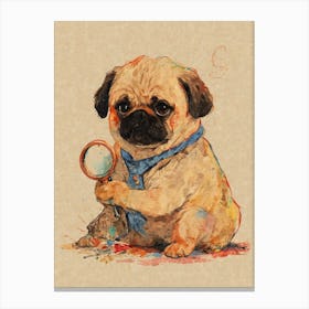 Pug Dog With Magnifying Glass Canvas Print