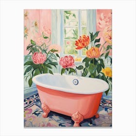 A Bathtube Full Of Peony In A Bathroom 3 Canvas Print