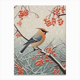 Winter Bird Painting Cedar Waxwing 1 Canvas Print