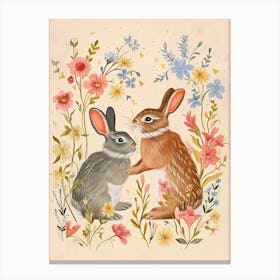 Folksy Floral Animal Drawing Rabbit Canvas Print