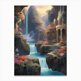 Waterfall In A Cave Canvas Print