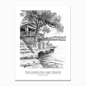 The Oasis On Lake Travis Austin Texas Black And White Drawing 1 Poster Canvas Print