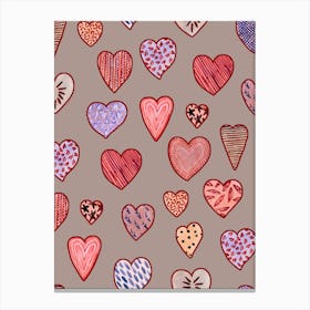 Watercolor Hearts Pattern Canvas Print