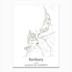 Bunbury,Australia Minimalist Map Canvas Print