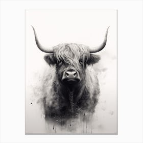 Black & White Ink Painting Of Highland Cow 4 Canvas Print