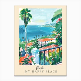 My Happy Place Malibu 2 Travel Poster Canvas Print