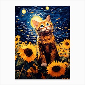 Cat Sunflowers Wall Art Canvas Print