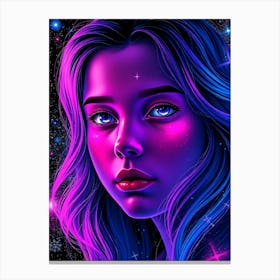 Women in Pink And Blue Neon Light Canvas Print