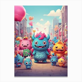 Cute Monsters In The City Canvas Print