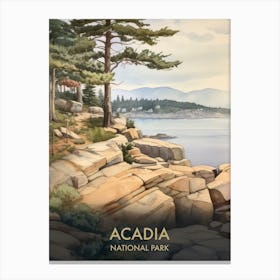 Acadia National Park Watercolour Vintage Travel Poster 2 Canvas Print