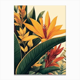 Tropical Leaves And Flowers Canvas Print