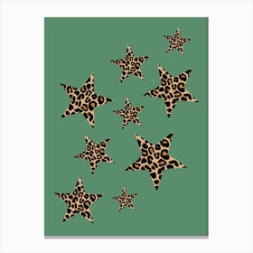 Leopard Print Stars Galaxy Pattern on Green Canvas Print