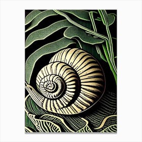 Garden Snail In Wetlands Linocut Canvas Print